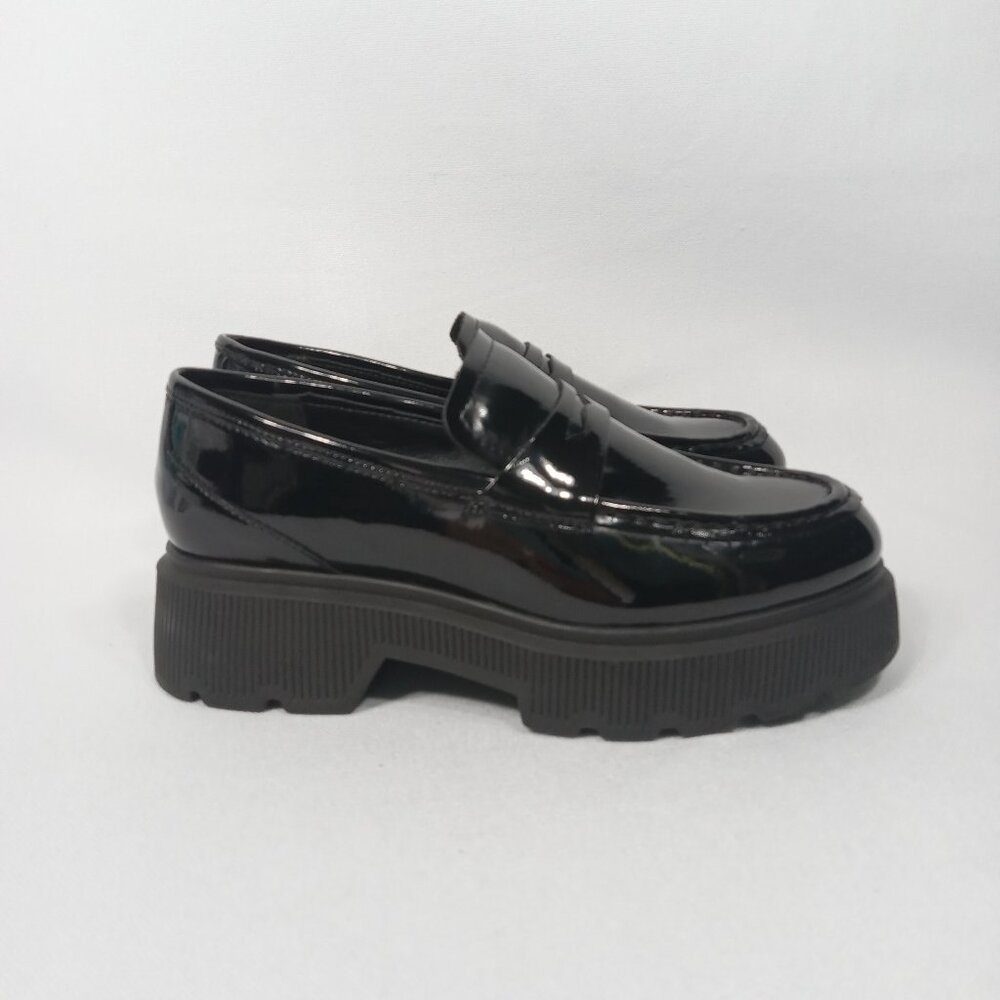 KENNETH COLE New York Women's Mollye Lug Sole Black Penny Loafers Size 7.5